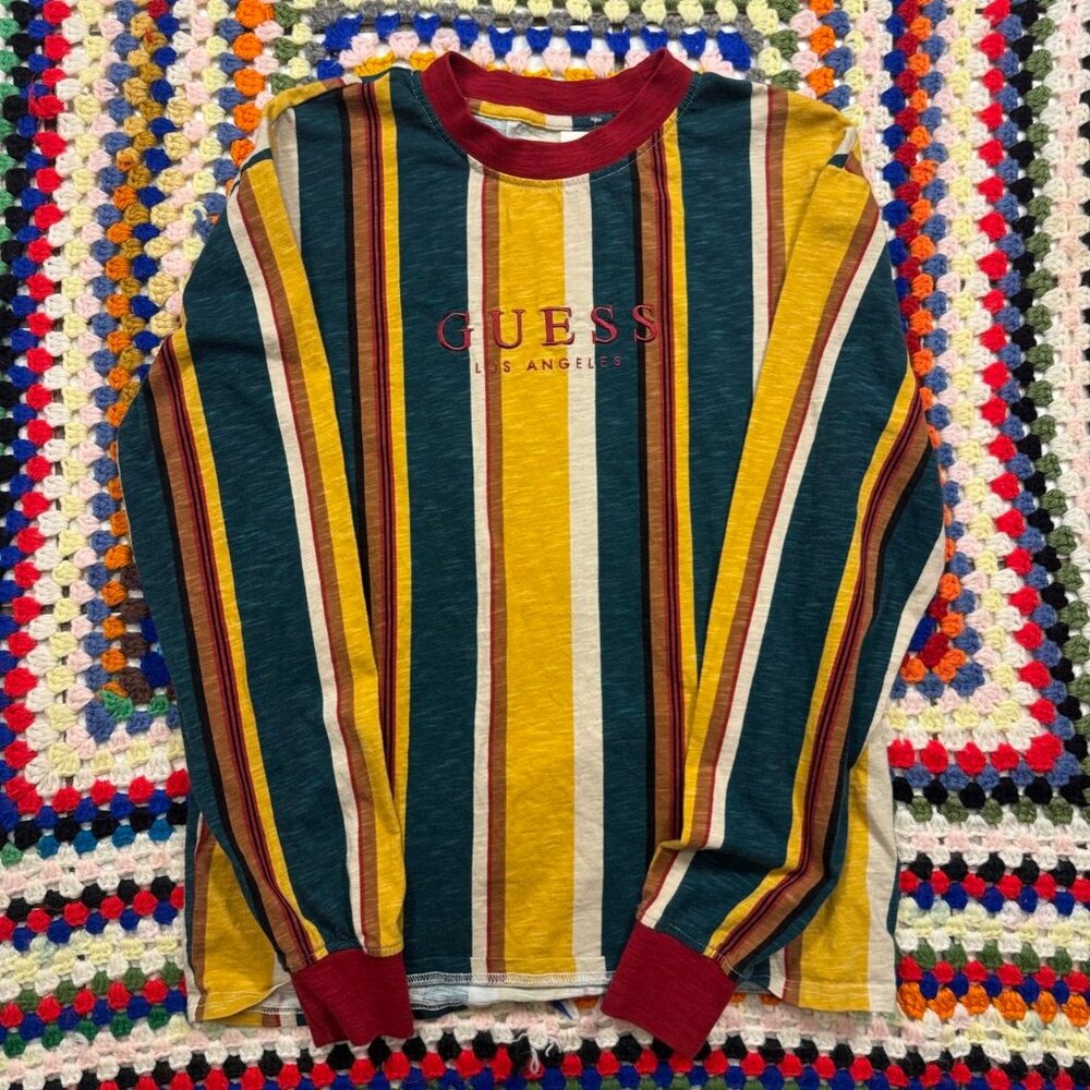 Vintage Guess Striped Long Sleeve Shirt – Multi Color Y2K Skate Style – S